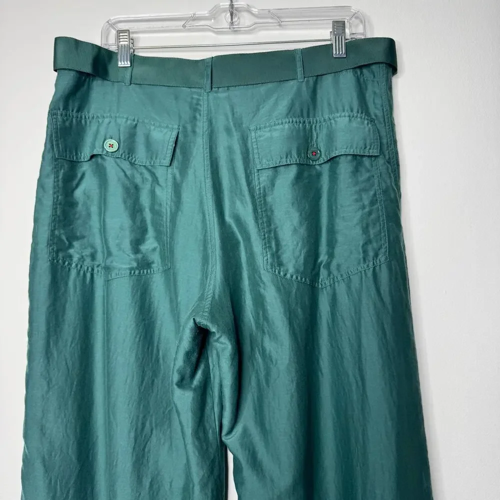 Brazeau Tricot Silk Utility Pants Green Wide Leg Size 2 Medium - Picture 8 of 10